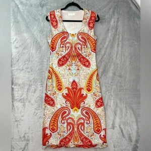Jill Stuart Midi Dress Paisley Print Sleeveless Scoop Neck Ruffle Hemline Sz 8